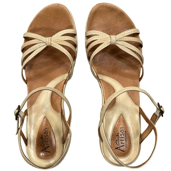Clarks Artisan Collection Espadrille Tan Strappy Rope Wedge Sandals Size 11 - Picture 4 of 13